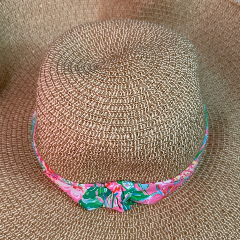 NWT Lilly Pulitzer Woven Paper Wide-Brim Sun Hat with Floral Band - Natural - Picture 7 of 10